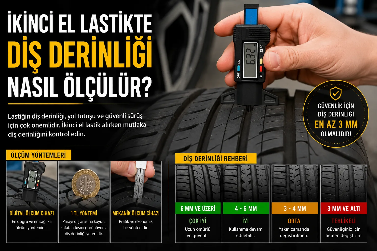 İkinci El Lastikte Diş Derinliği Nasıl Ölçülür? (Pratik Yöntemler)