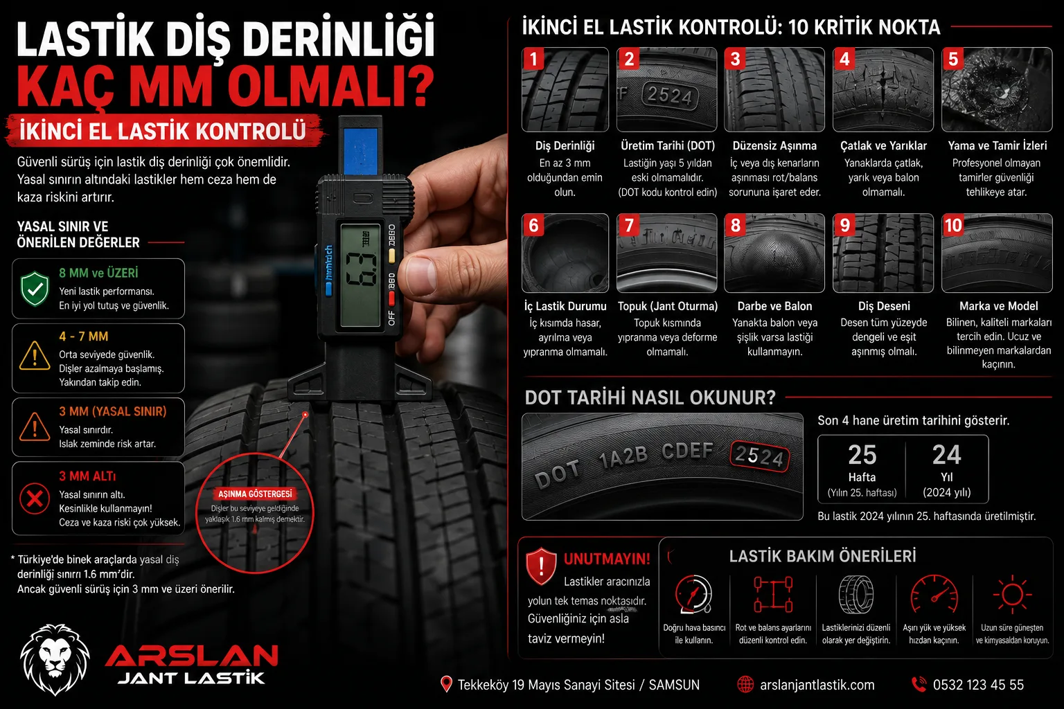 Lastik Diş Derinliği Kaç MM Olmalı? İkinci El Lastik Kontrolü